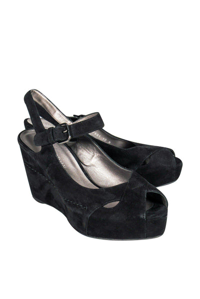 Current Boutique-Stuart Weitzman - Black Suede Strappy Wedges Sz 10