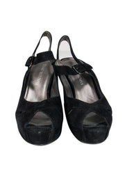 Current Boutique-Stuart Weitzman - Black Suede Strappy Wedges Sz 10