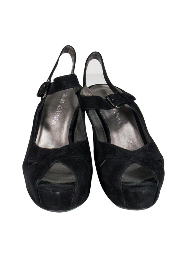 Current Boutique-Stuart Weitzman - Black Suede Strappy Wedges Sz 10