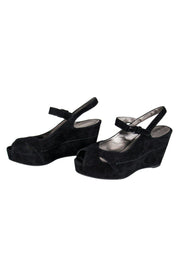 Current Boutique-Stuart Weitzman - Black Suede Strappy Wedges Sz 10