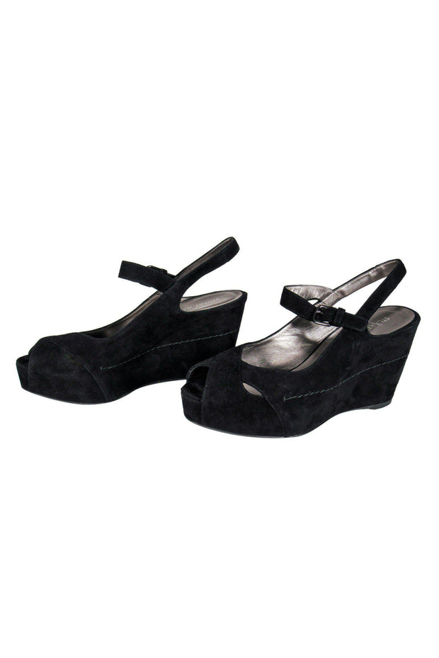 Current Boutique-Stuart Weitzman - Black Suede Strappy Wedges Sz 10