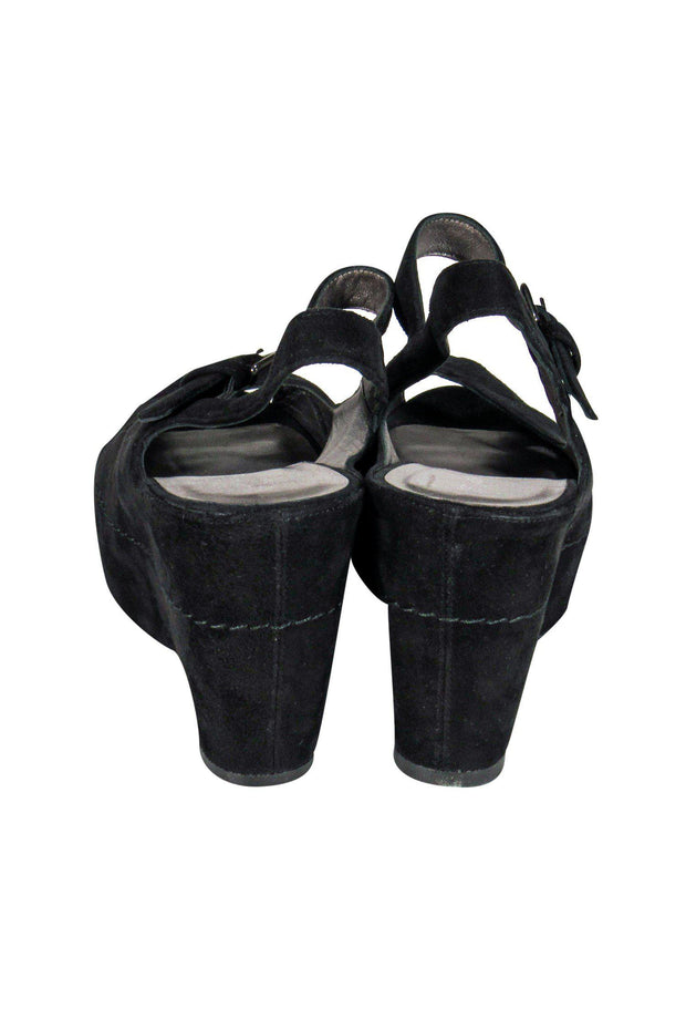 Current Boutique-Stuart Weitzman - Black Suede Strappy Wedges Sz 10