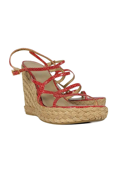 Current Boutique-Stuart Weitzman - Red Snakeskin Strappy Wedges Sz 10