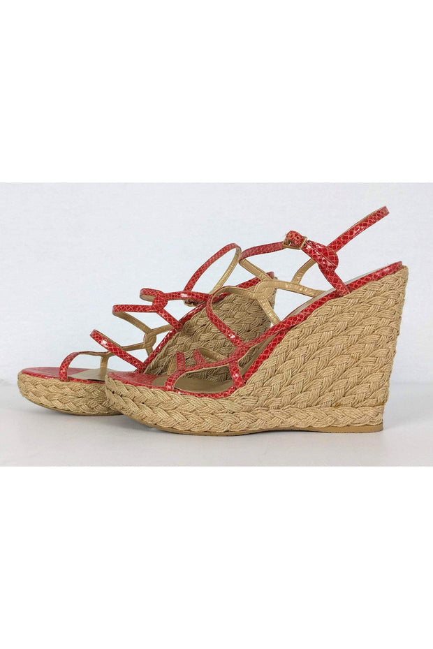 Current Boutique-Stuart Weitzman - Red Snakeskin Strappy Wedges Sz 10
