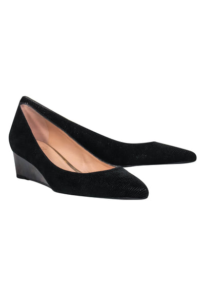 Current Boutique-Stuart Weitzman - Black Textured Pointed Toe Wedges w/ Tortoise Shell Sz 7.5