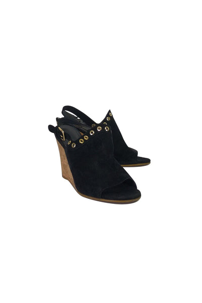 Current Boutique-Stuart Weitzman - Black Suede Studded Wedges Sz 8