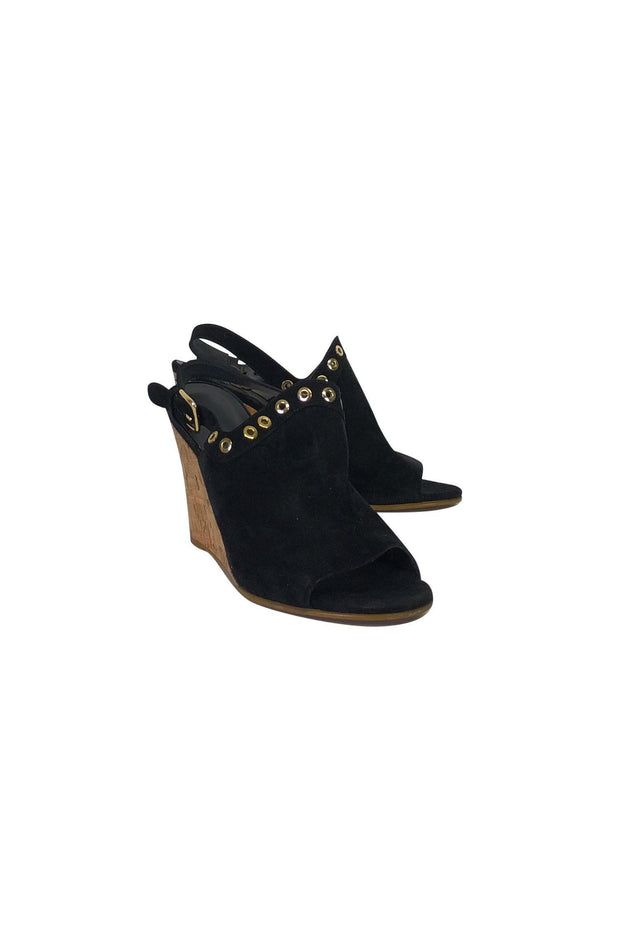 Current Boutique-Stuart Weitzman - Black Suede Studded Wedges Sz 8