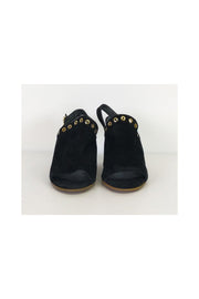 Current Boutique-Stuart Weitzman - Black Suede Studded Wedges Sz 8