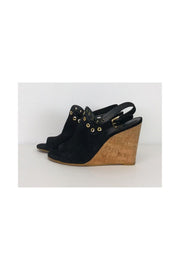 Current Boutique-Stuart Weitzman - Black Suede Studded Wedges Sz 8