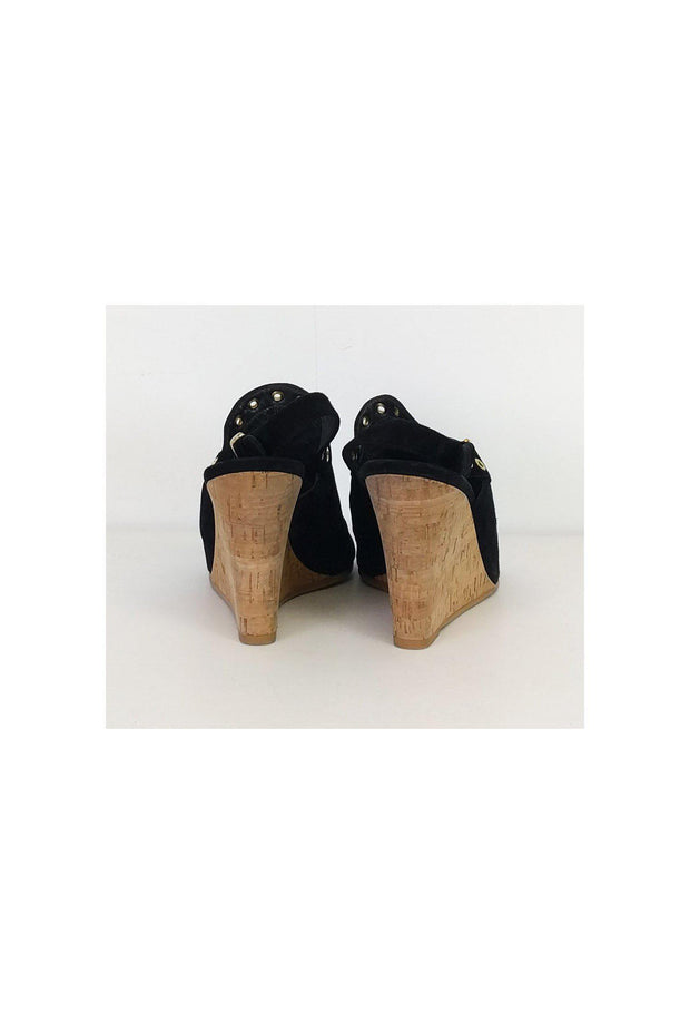 Current Boutique-Stuart Weitzman - Black Suede Studded Wedges Sz 8