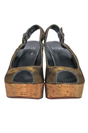 Current Boutique-Stuart Weitzman - Silver Sparkly Peep Toe Slingback Cork Platform “Jean” Wedges Sz 8.5