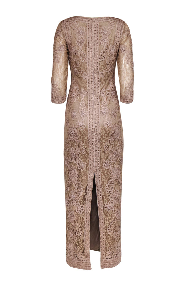 Current Boutique-Sue Wong - Taupe Embroidered Lace Gown Sz 4
