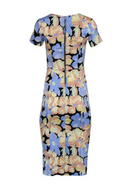 Current Boutique-Suno - Blue & Peach Pastel Floral Print Silk Midi Fitted Sheath Dress Sz 4