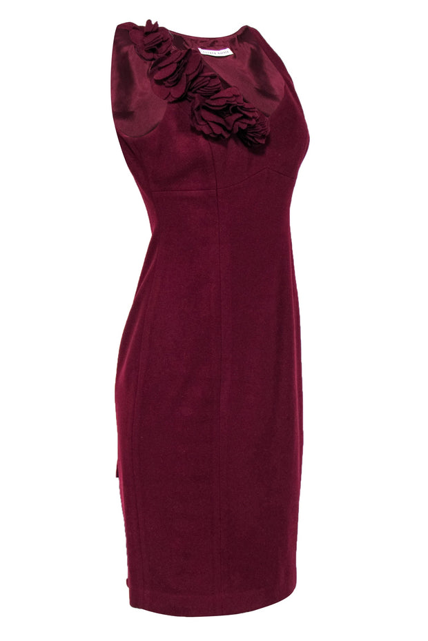 Current Boutique-Susana Monaco - Burgundy Sleeveless Wool Blend Midi Dress w/ Floral Appliques Sz 6