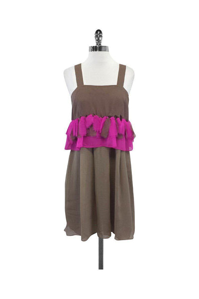 Current Boutique-Suzie Wong - Brown & Pink Raw Fringe Silk Dress Sz XS