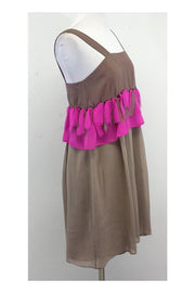 Current Boutique-Suzie Wong - Brown & Pink Raw Fringe Silk Dress Sz XS