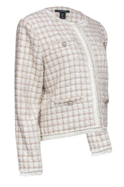 Current Boutique-Tahari - Taupe & Cream Tweed Blazer w/ Pearl Accent Sz L