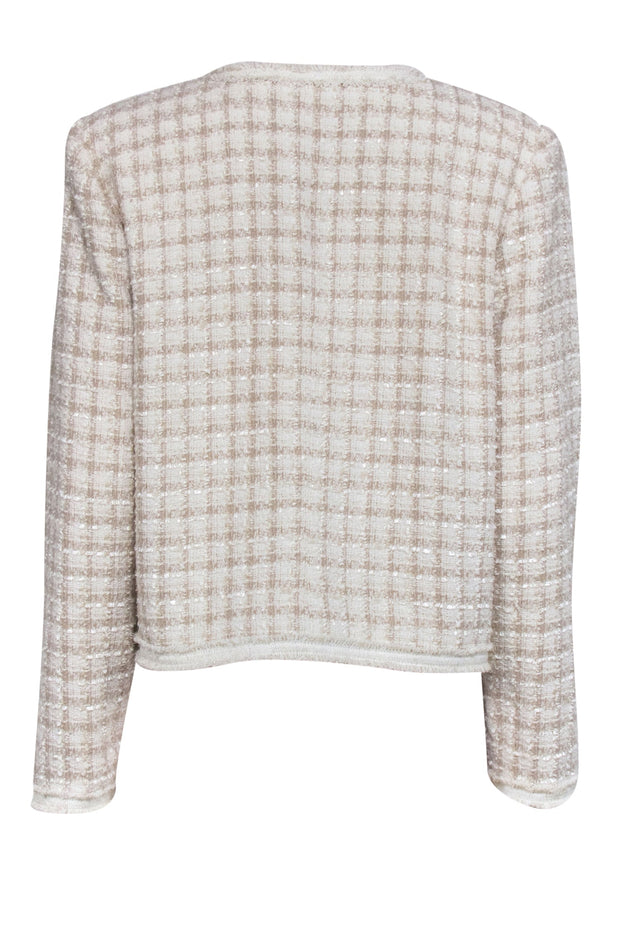 Current Boutique-Tahari - Taupe & Cream Tweed Blazer w/ Pearl Accent Sz L
