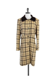 Current Boutique-Tara Jarmon - Cream & Brown Plaid Wool Coat Sz M