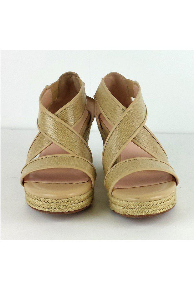 Current Boutique-Taryn Rose - Tan Strappy Krissy Espadrille Wedges Sz 7.5