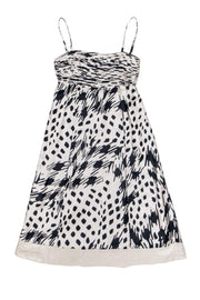 Current Boutique-Ted Baker - Beige & Navy Print Silk Midi Dress w/ Detachable Straps Sz 6