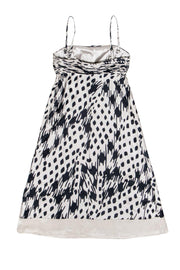Current Boutique-Ted Baker - Beige & Navy Print Silk Midi Dress w/ Detachable Straps Sz 6