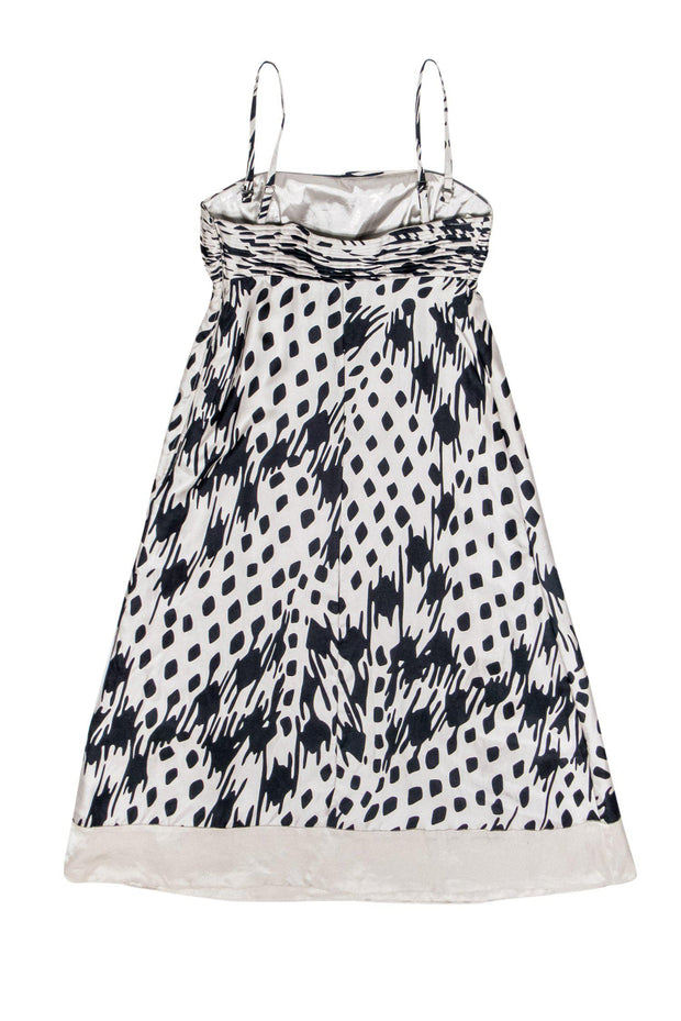 Current Boutique-Ted Baker - Beige & Navy Print Silk Midi Dress w/ Detachable Straps Sz 6