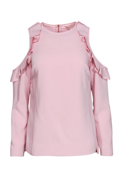 Current Boutique-Ted Baker - Pink Ruffle Cold Shoulder Long Sleeve Top Sz 6