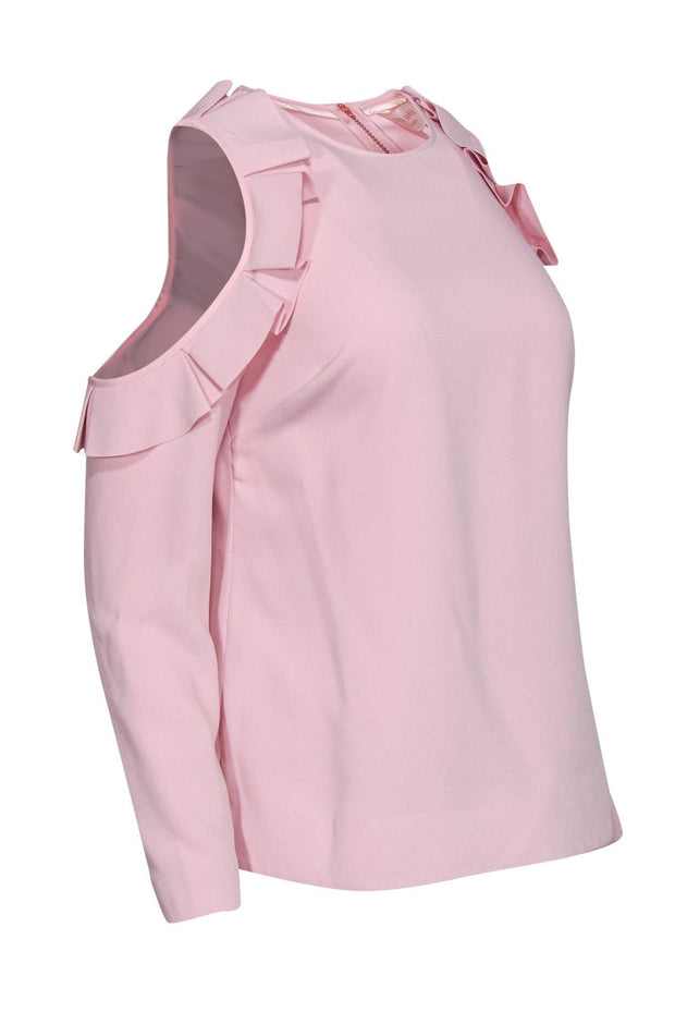 Current Boutique-Ted Baker - Pink Ruffle Cold Shoulder Long Sleeve Top Sz 6