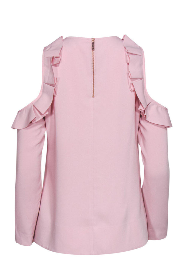 Current Boutique-Ted Baker - Pink Ruffle Cold Shoulder Long Sleeve Top Sz 6