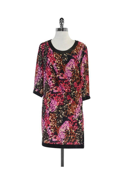 Current Boutique-Thakoon - Brown & Pink Patterned Leather Trim Dress Sz 6