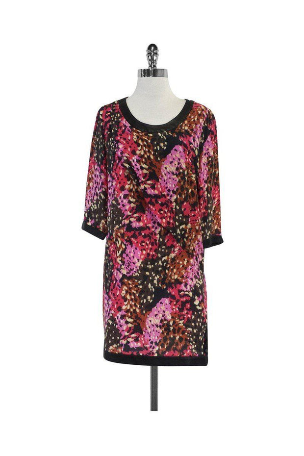 Current Boutique-Thakoon - Brown & Pink Patterned Leather Trim Dress Sz 6
