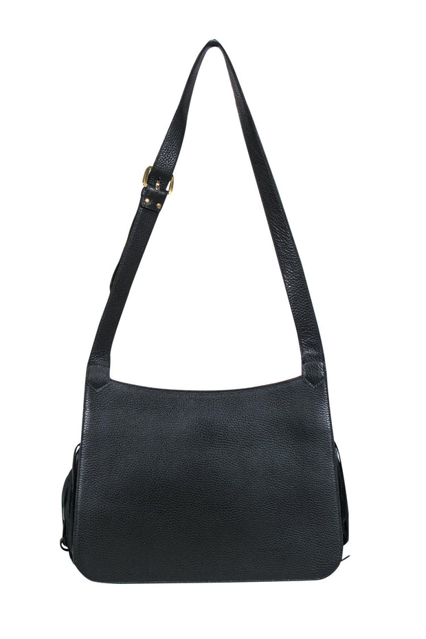 Current Boutique-Thale Blanc - Black Leather Shoulder Bag w/ Fringe