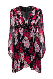Current Boutique-The Kooples - Hot Pink & Black Floral Peasant Dress Sz 2