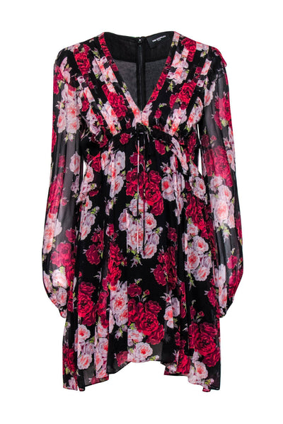 Current Boutique-The Kooples - Hot Pink & Black Floral Peasant Dress Sz 2