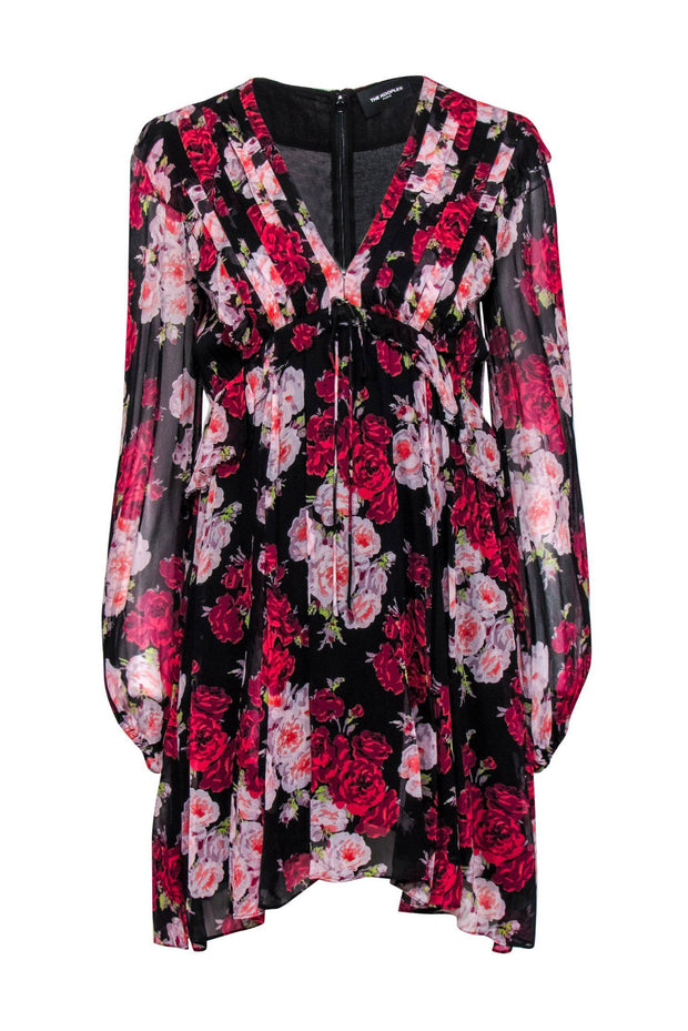 Current Boutique-The Kooples - Hot Pink & Black Floral Peasant Dress Sz 2