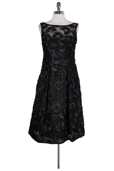 Current Boutique-Theia - Black Embroidered Sequin Dress Sz 10