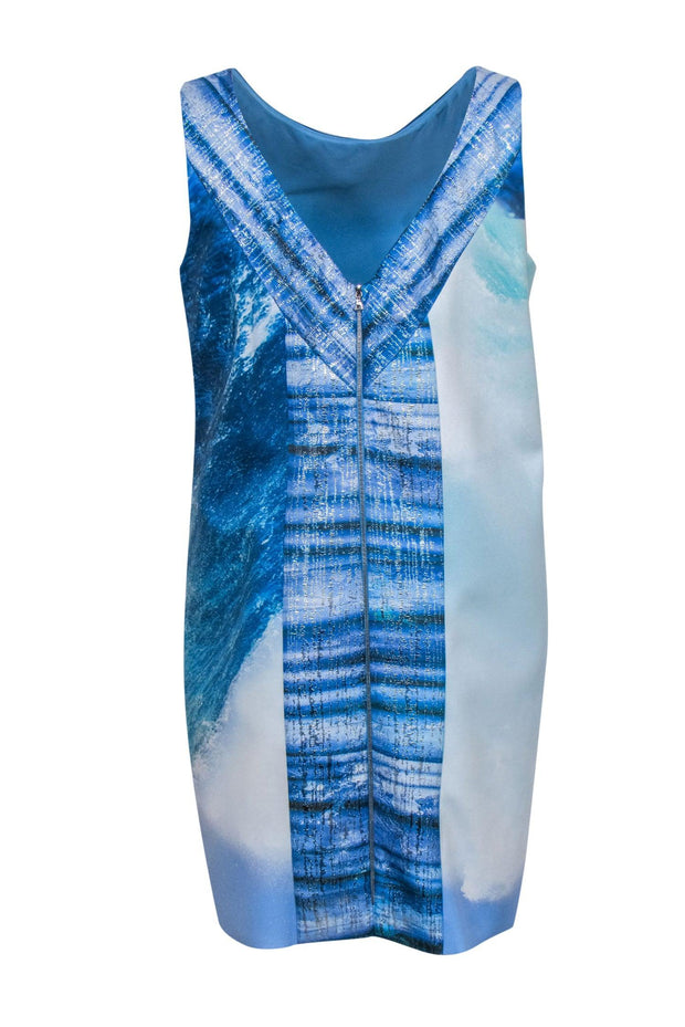 Current Boutique-Theia - Blue Ocean Wave Print Mini Shift Dress Sz 12