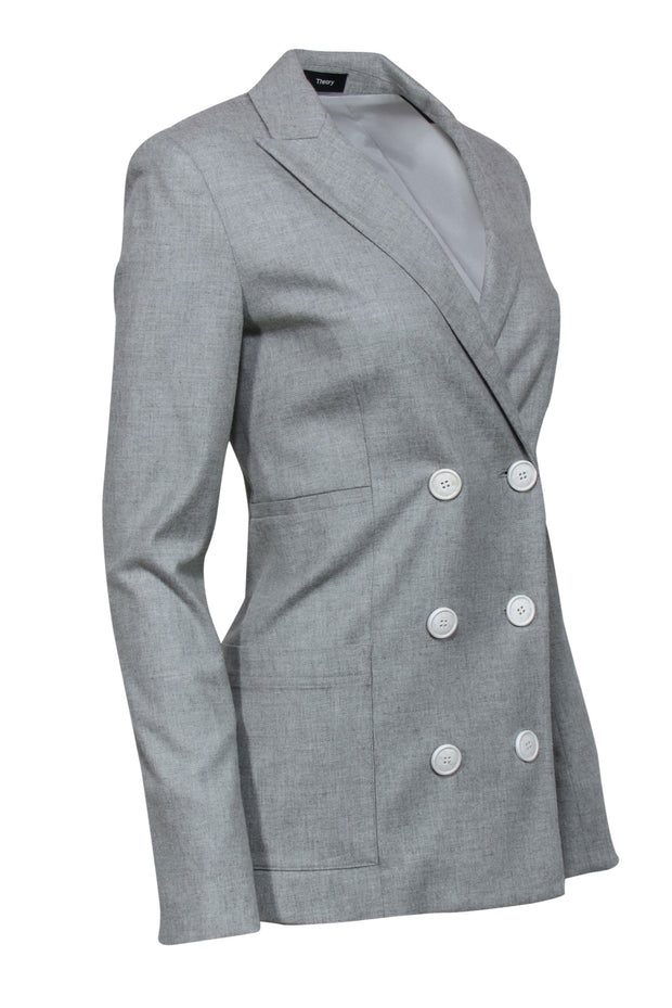Current Boutique-Theory - Light Grey Double Breasted Button-Up Blazer Sz 0