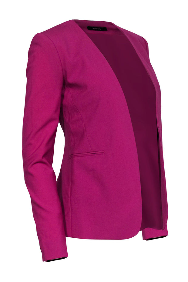 Current Boutique-Theory - Magenta Collarless Wool Open Blazer Sz 00