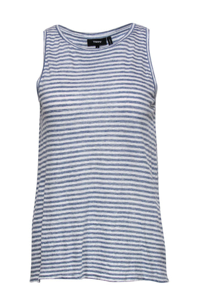 Current Boutique-Theory - Blue & White Striped Linen Tank w/ Draped Back Sz S