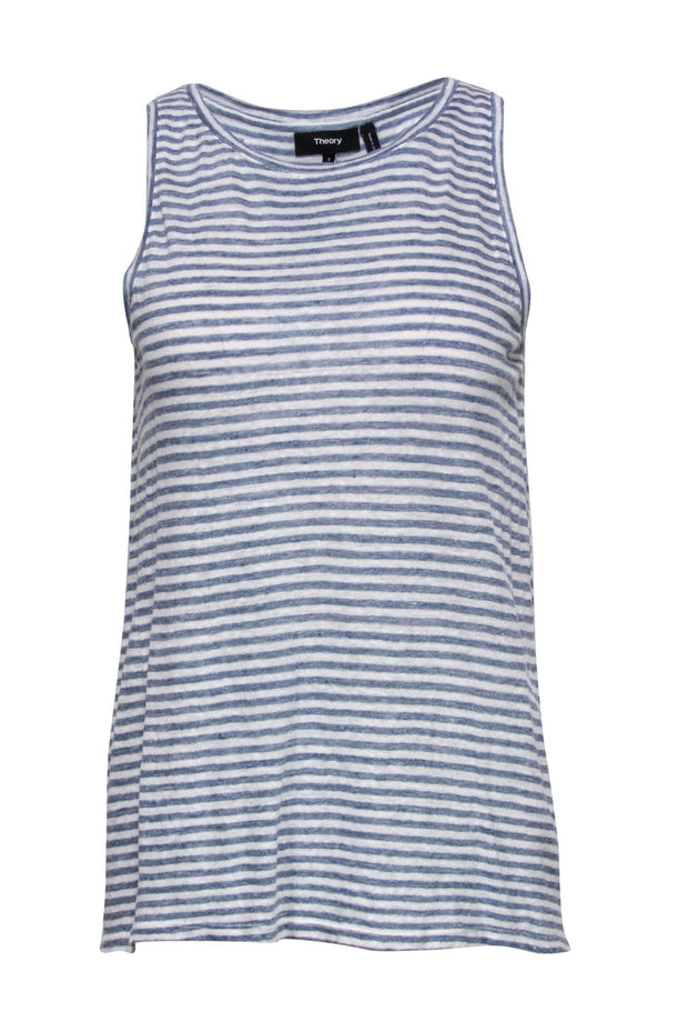 Current Boutique-Theory - Blue & White Striped Linen Tank w/ Draped Back Sz S