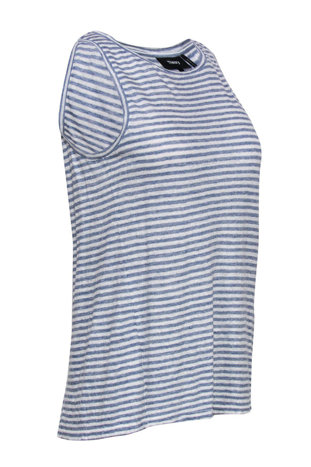 Current Boutique-Theory - Blue & White Striped Linen Tank w/ Draped Back Sz S
