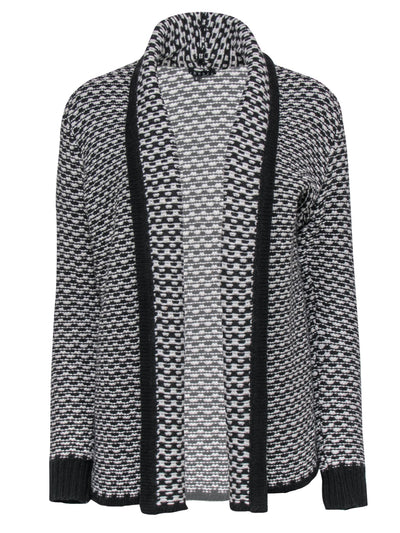 Current Boutique-Theory - Black & White Chunky Knit Open-Front Cardigan Sz S