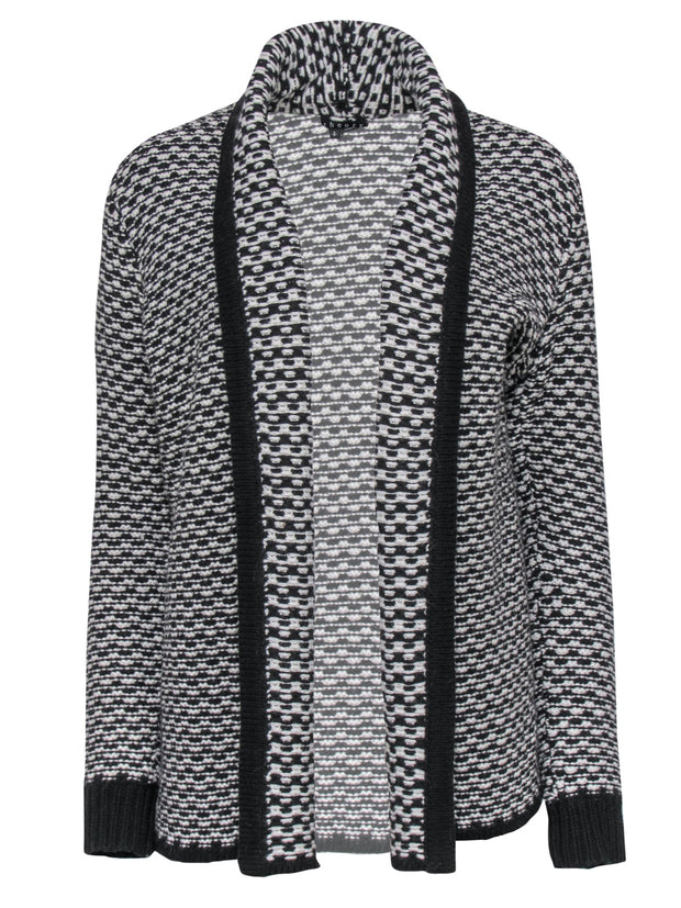 Current Boutique-Theory - Black & White Chunky Knit Open-Front Cardigan Sz S