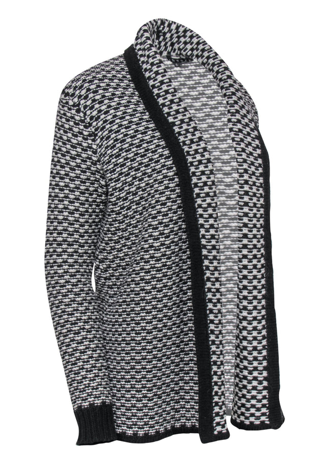 Current Boutique-Theory - Black & White Chunky Knit Open-Front Cardigan Sz S