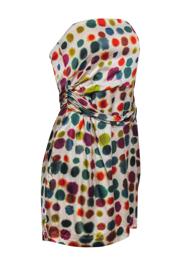 Current Boutique-Theory - Silver & Multicolor Polka Dot Strapless Mini Dress Sz 4