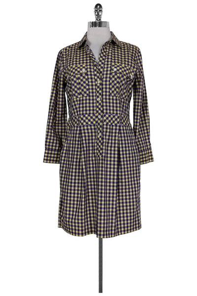 Current Boutique-Theory - Yellow & Purple Plaid Shirt Dress Sz 8