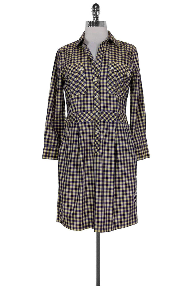 Current Boutique-Theory - Yellow & Purple Plaid Shirt Dress Sz 8