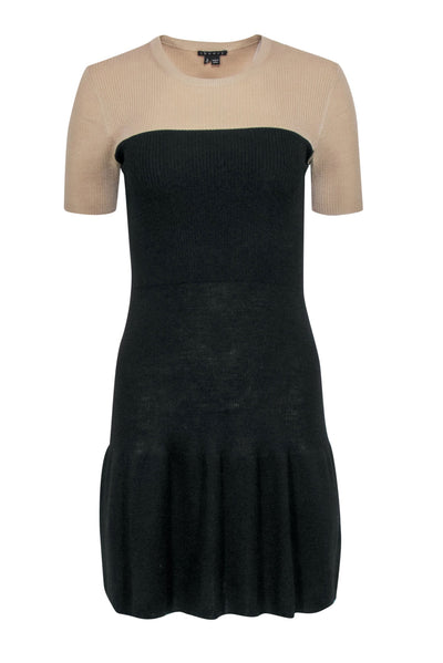 Current Boutique-Theory - Tan & Black Wool Color-Blocked Rib Knit Dress Sz S